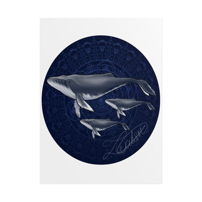 Whale Family Poster — Navy Mandala Ocean Art Print