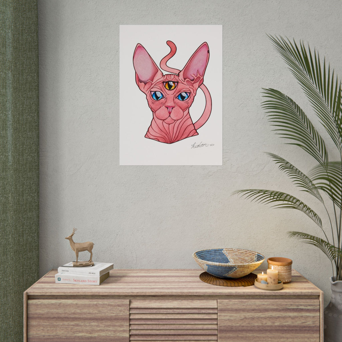 Pink Three-Eyed Cat Rolled Poster