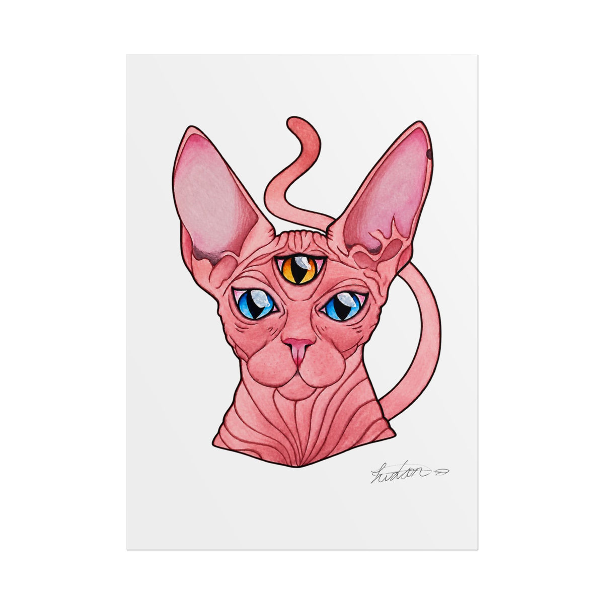 Pink Three-Eyed Cat Rolled Poster