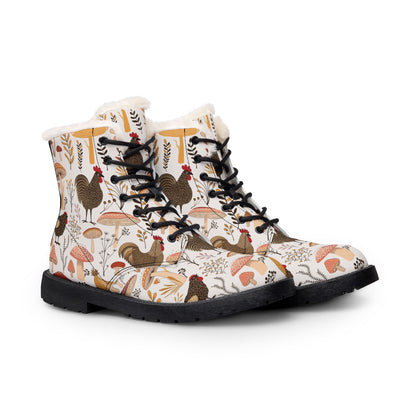 Chicken and Mushroom Print Fleece-Lined Boots