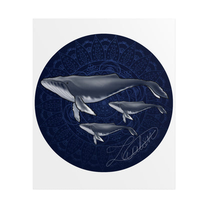 Whale Family Poster — Navy Mandala Ocean Art Print