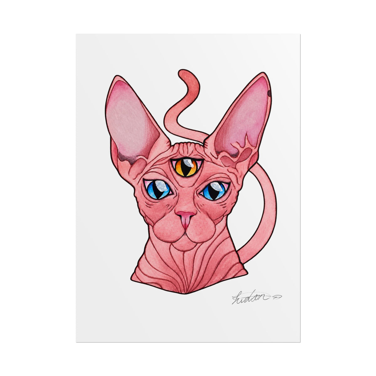 Pink Three-Eyed Cat Rolled Poster