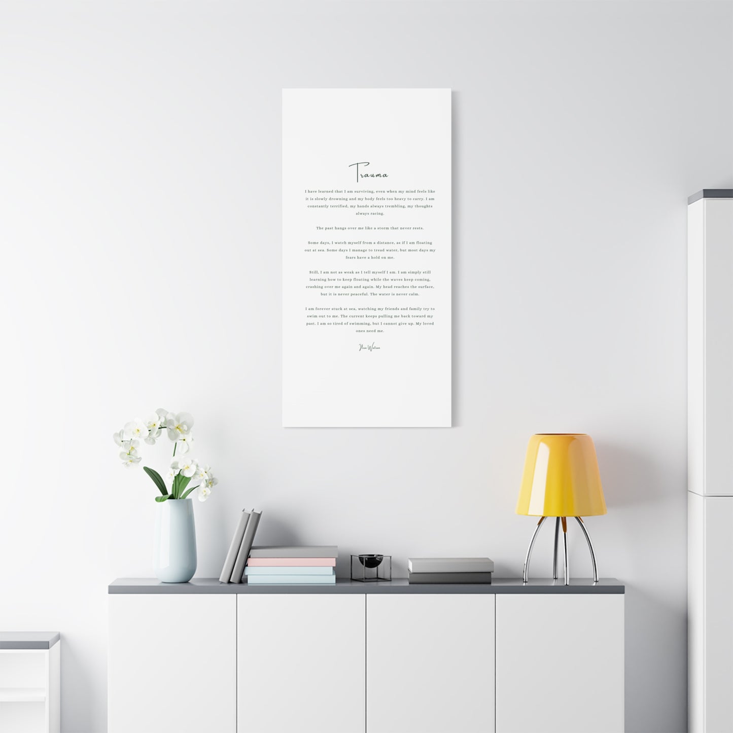 Trauma-Gedicht mattes Leinwandbild – aufgespannt, 3,18 cm Wandkunst