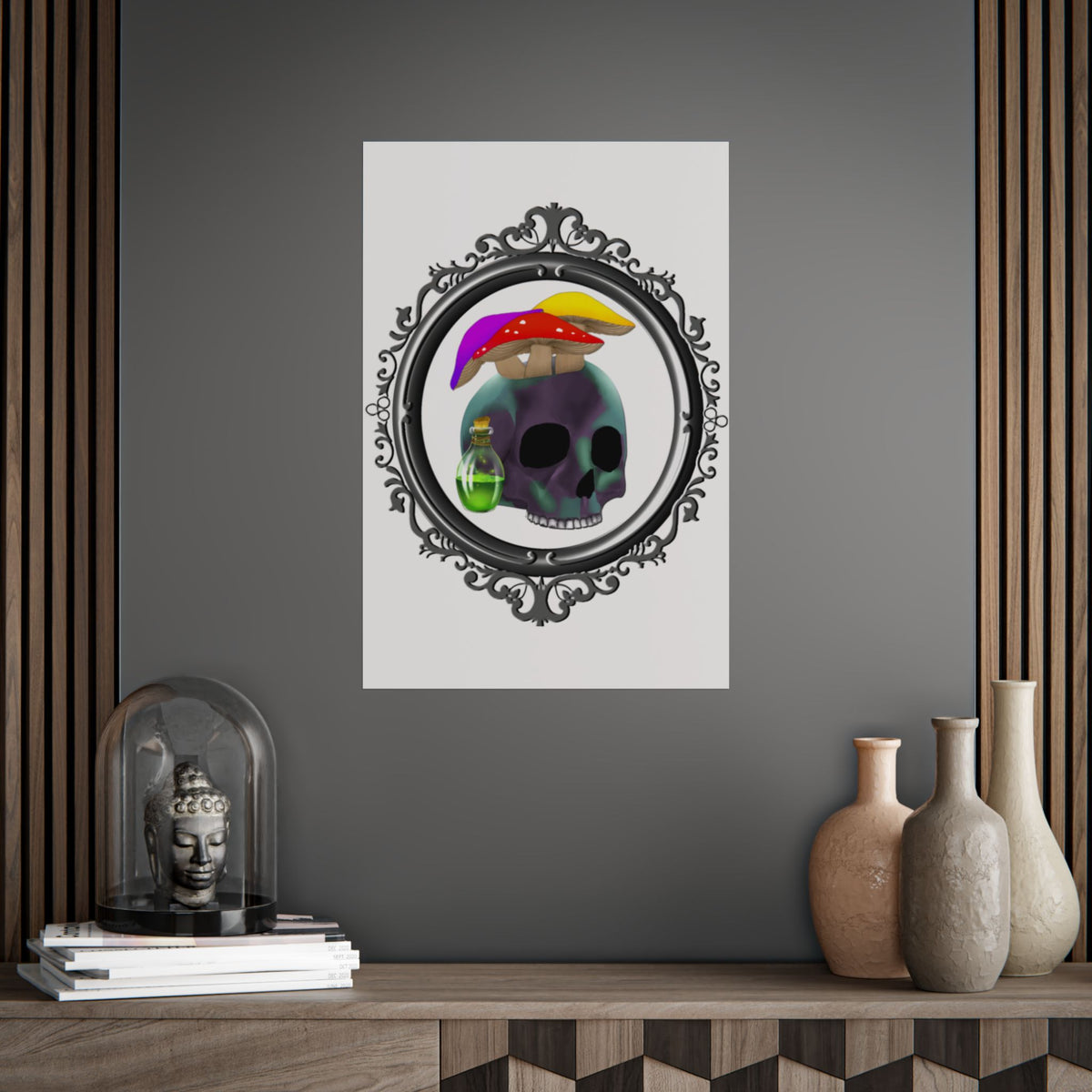 Mushroom Skull Unframed Poster – Gothic Psychedelic Wall Art
