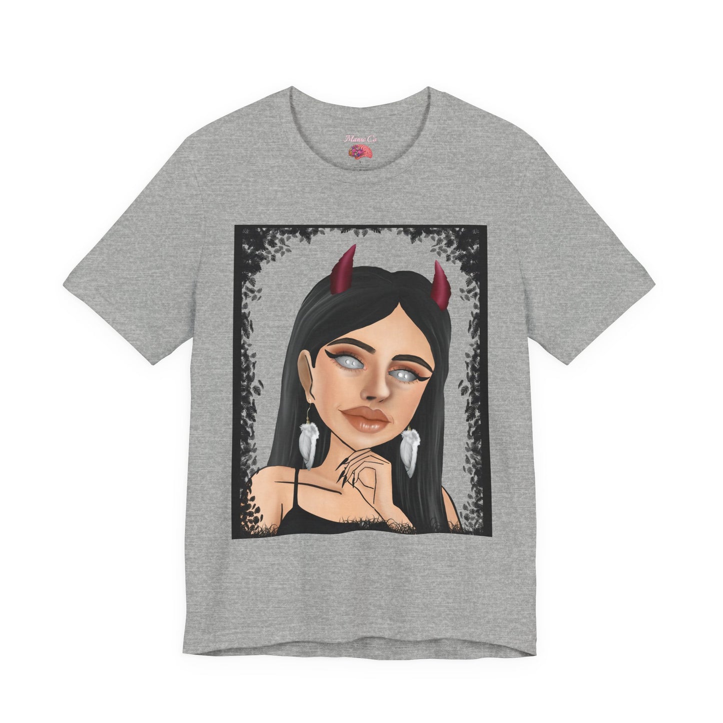 Teufelsmädchen-Porträt-T-Shirt – Gothic-Cartoon-Grafik-T-Shirt