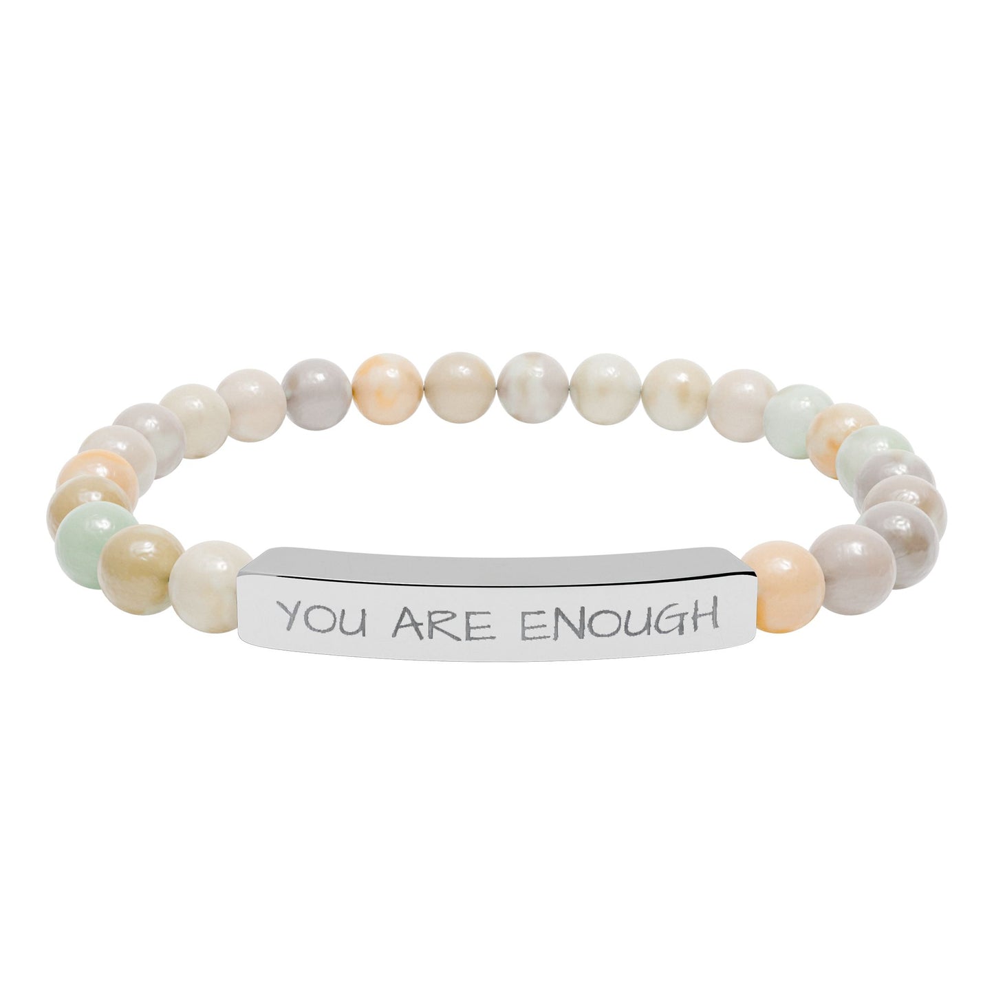 Engraved Natural Stone Stretch Bar Bracelet — "Naughtin Are Not Scare" Text