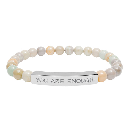Engraved Natural Stone Stretch Bar Bracelet — "Naughtin Are Not Scare" Text