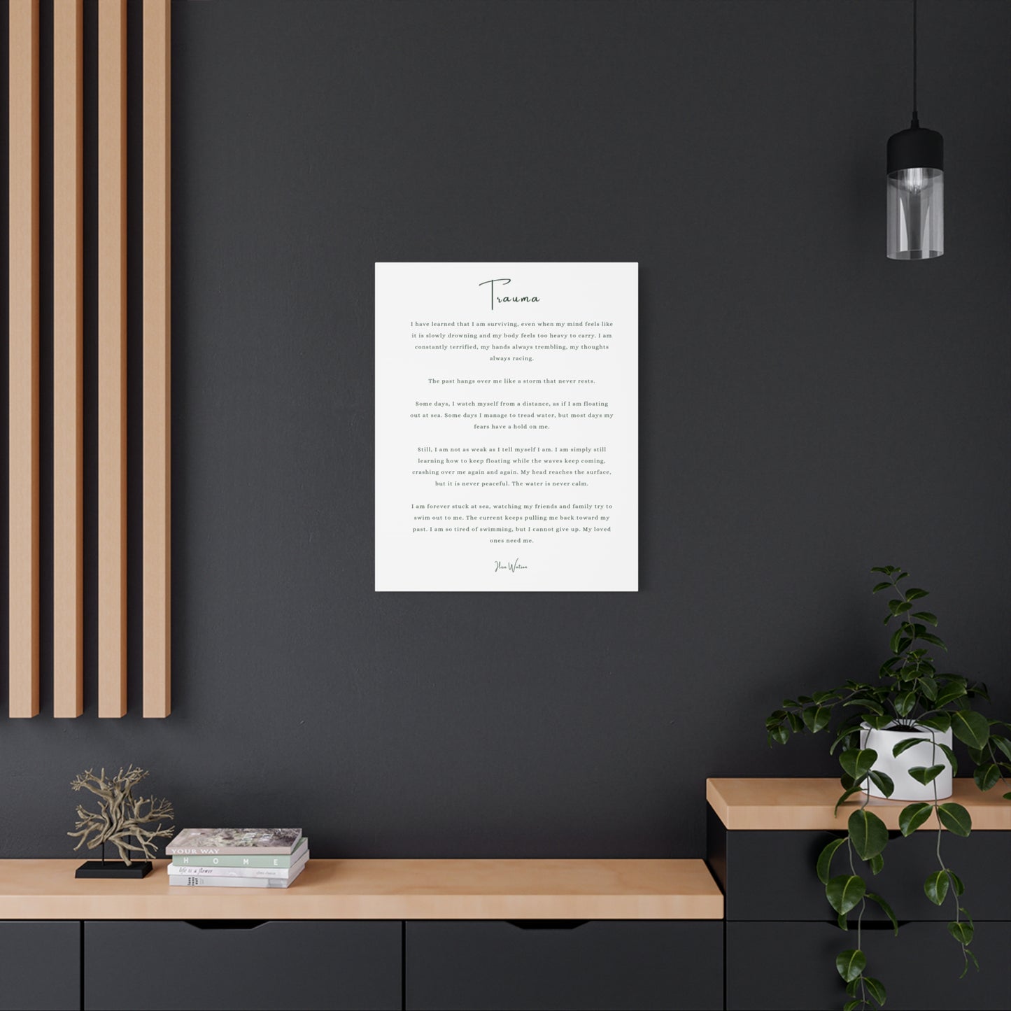 Trauma-Gedicht mattes Leinwandbild – aufgespannt, 3,18 cm Wandkunst
