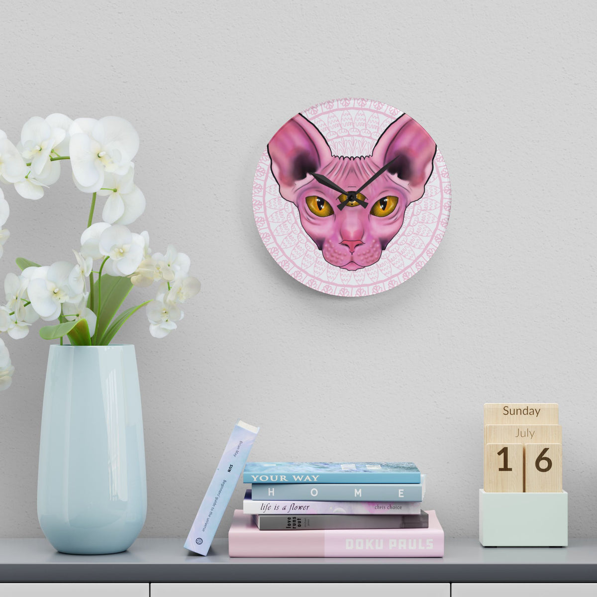 Three-Eyed Cat Round Acrylic Wall Clock
