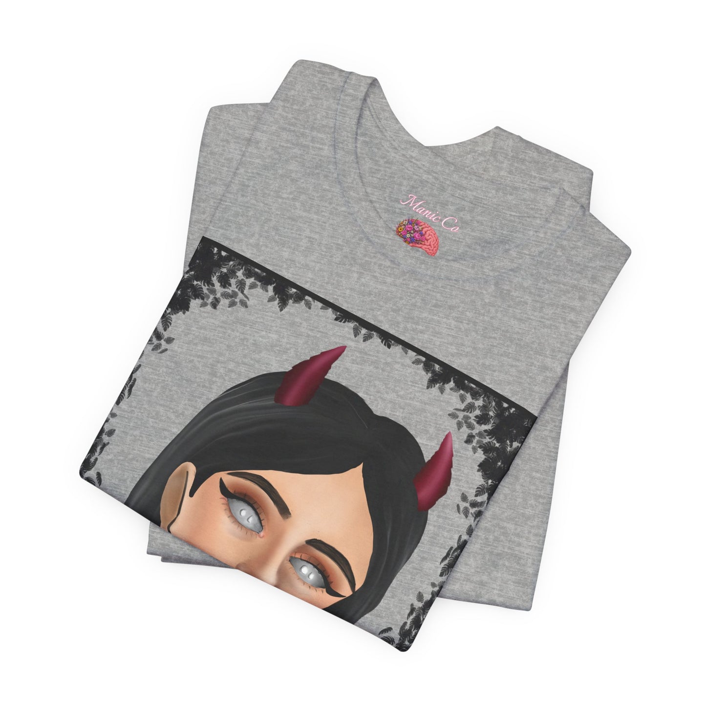 Teufelsmädchen-Porträt-T-Shirt – Gothic-Cartoon-Grafik-T-Shirt