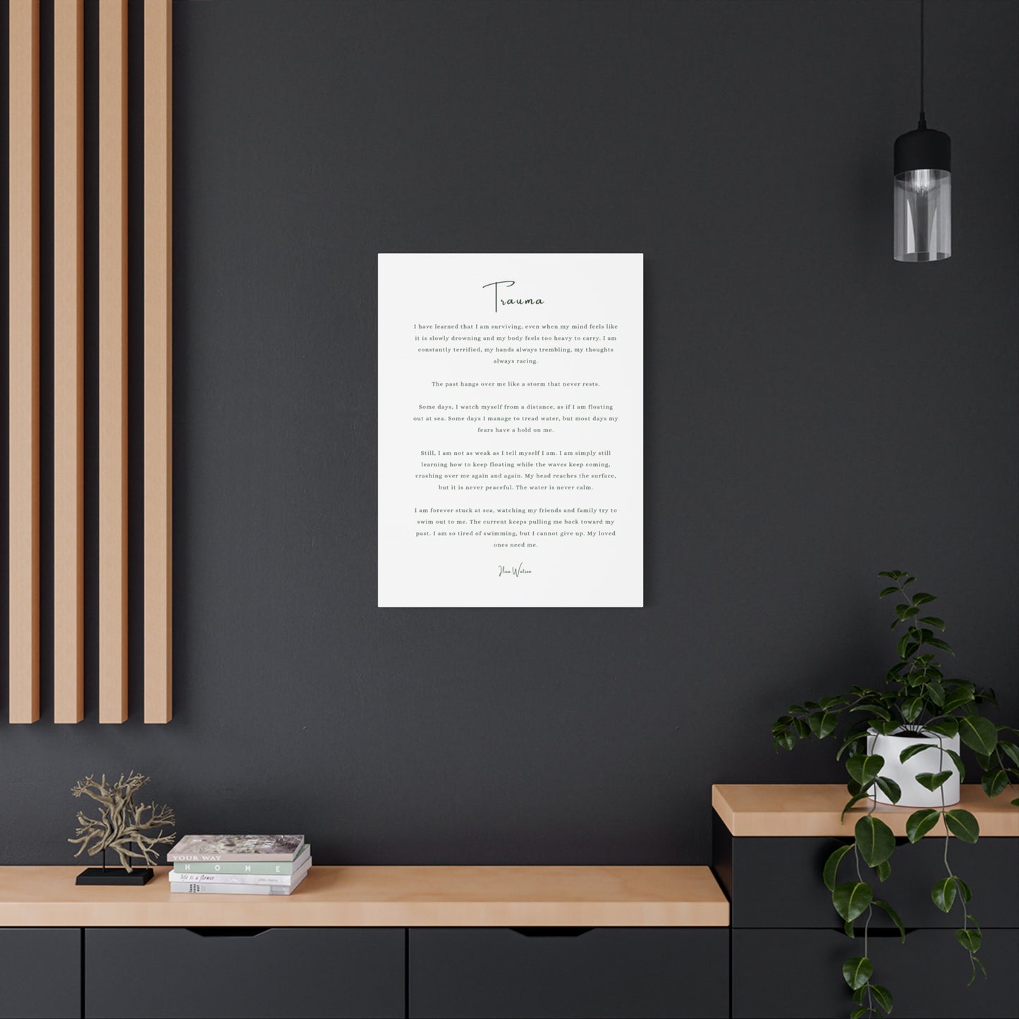 Trauma-Gedicht mattes Leinwandbild – aufgespannt, 3,18 cm Wandkunst