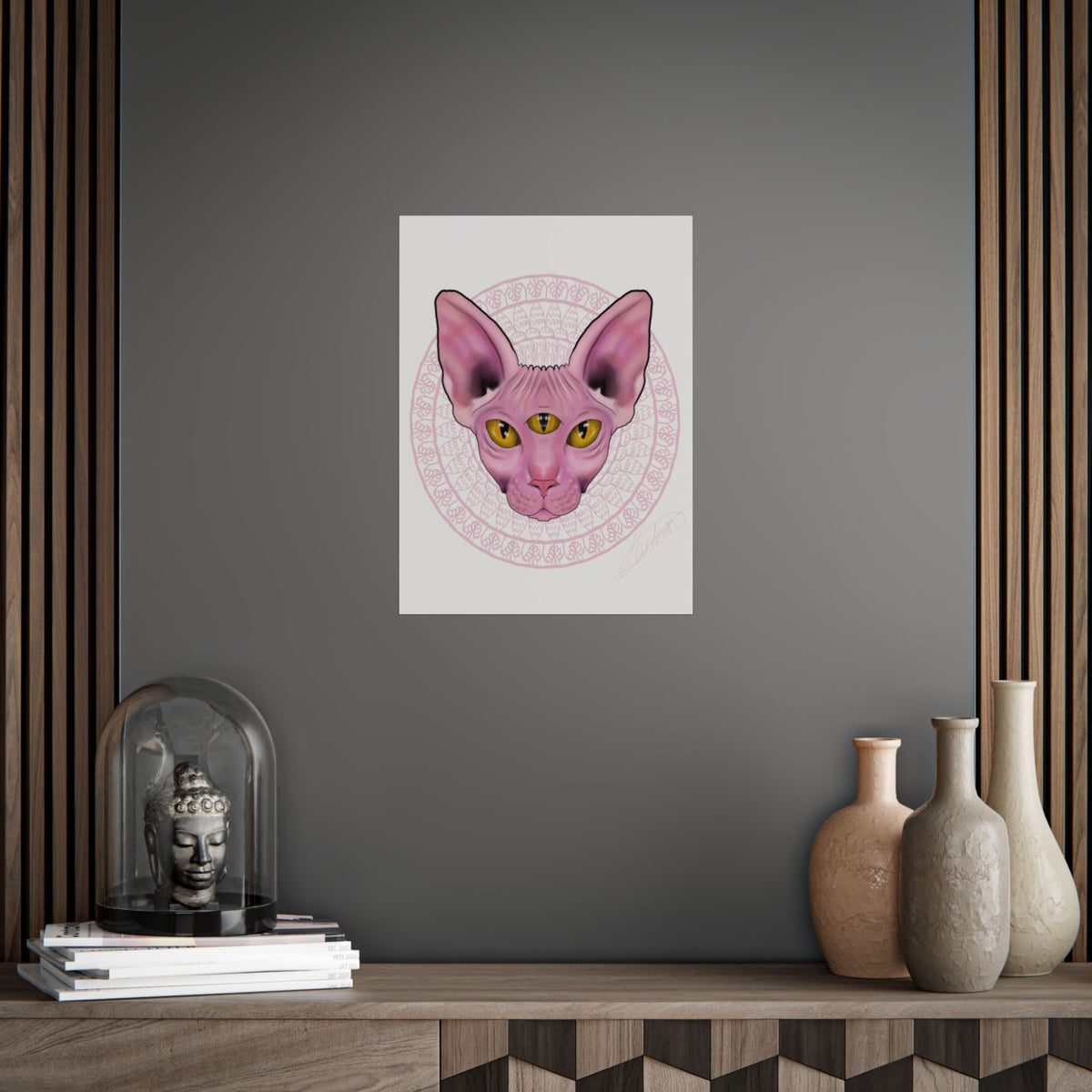 Pink Sphynx Cat Unframed Poster, Mystical Feline Wall Art