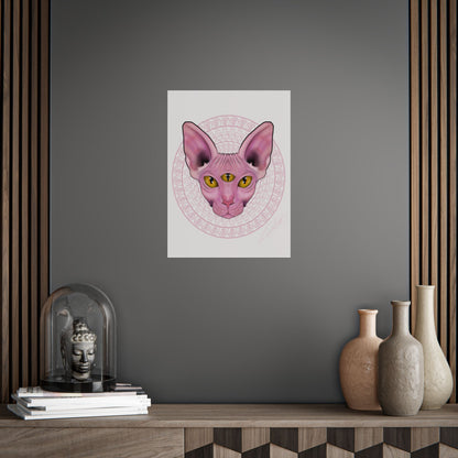Pink Sphynx Cat Unframed Poster, Mystical Feline Wall Art