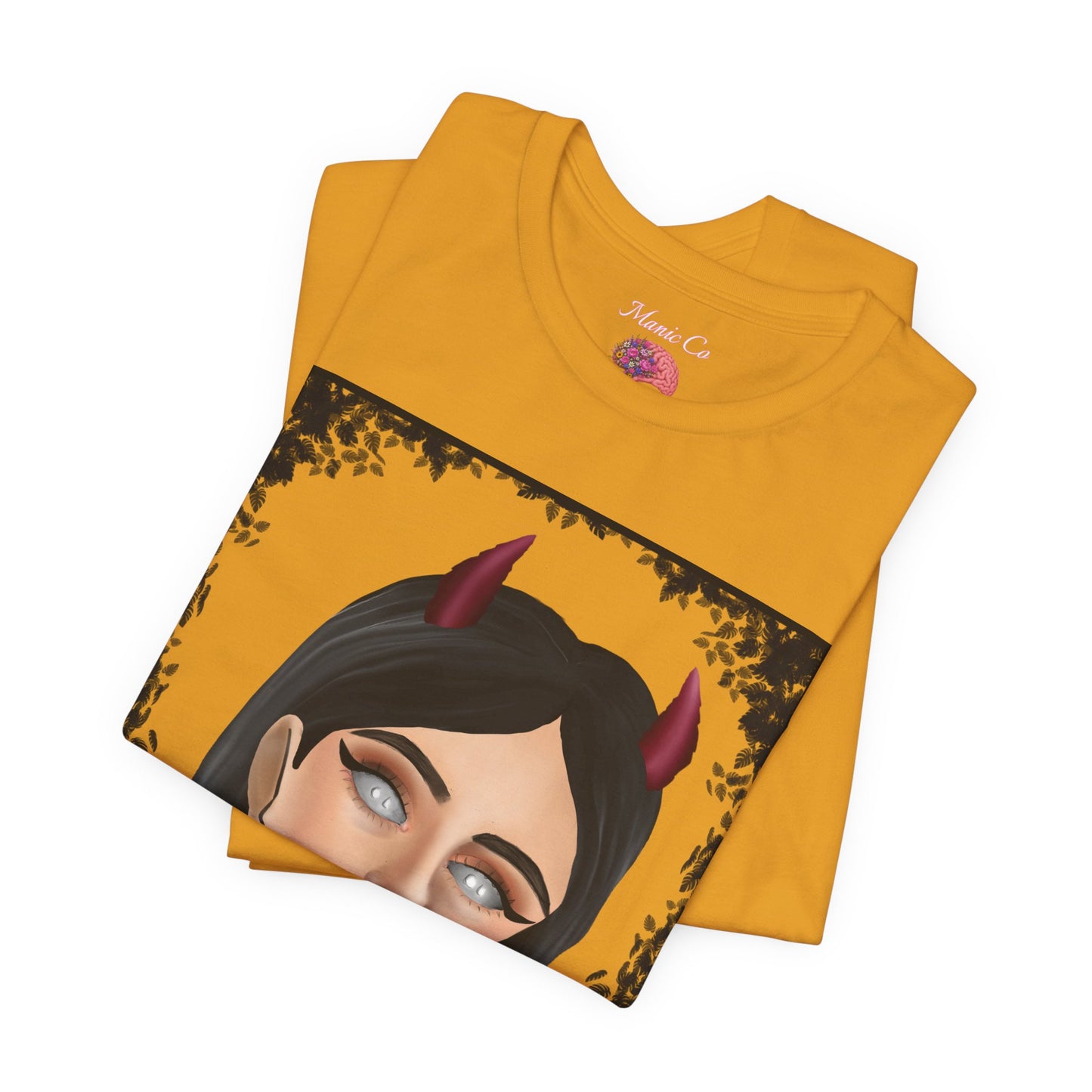 Teufelsmädchen-Porträt-T-Shirt – Gothic-Cartoon-Grafik-T-Shirt