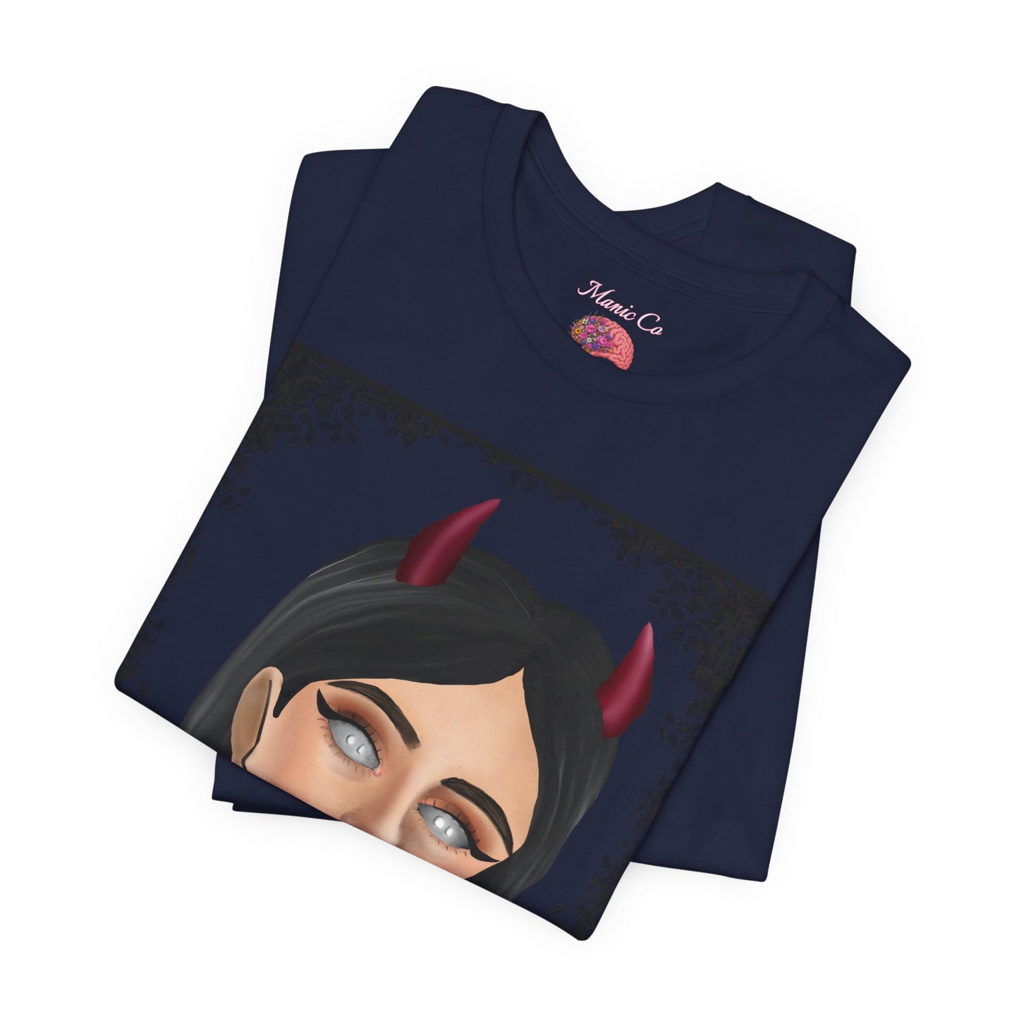 Teufelsmädchen-Porträt-T-Shirt – Gothic-Cartoon-Grafik-T-Shirt