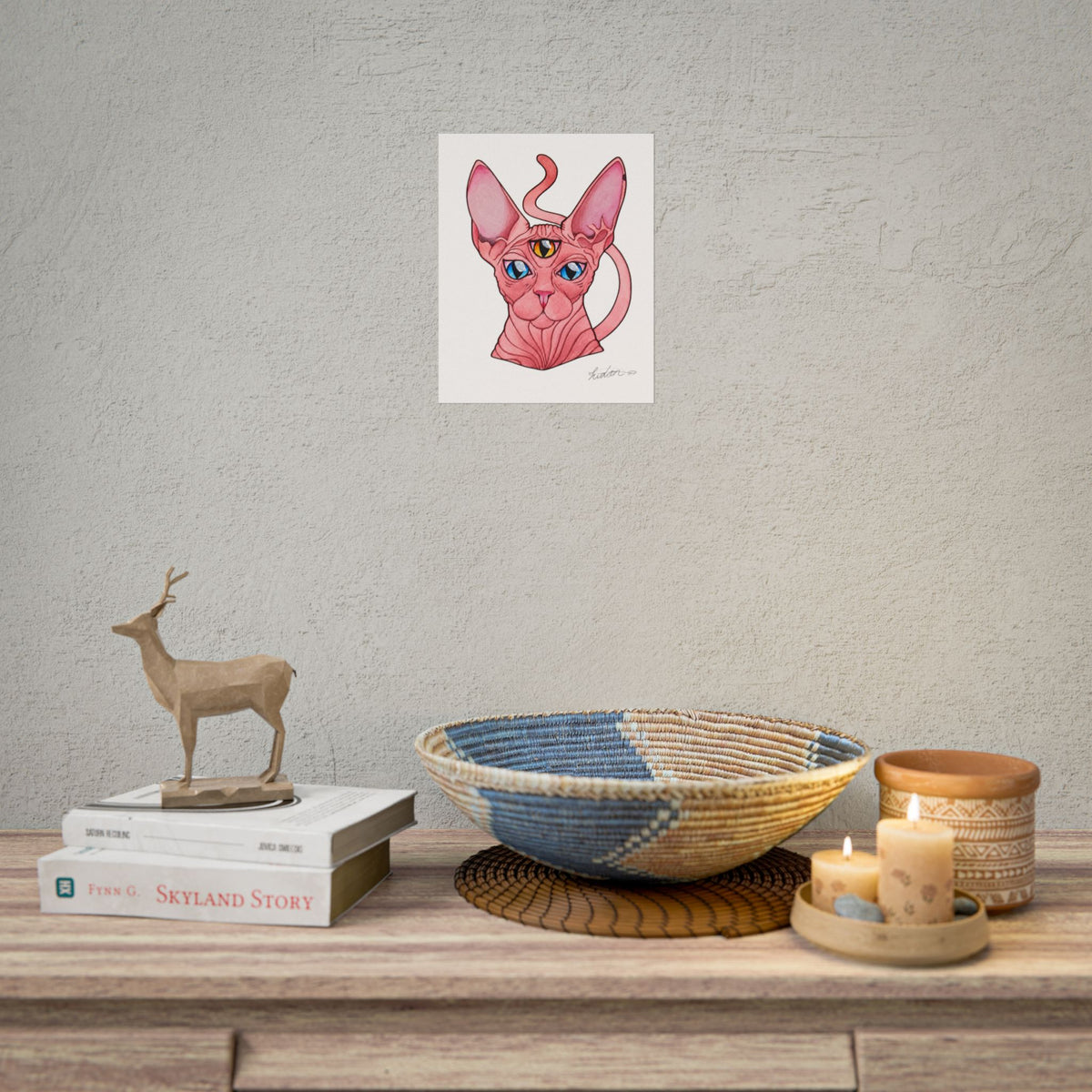 Pink Three-Eyed Cat Rolled Poster
