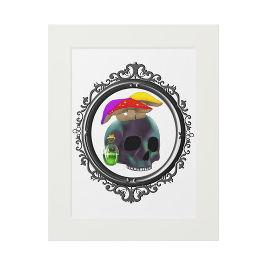 Mushroom Skull Fine Art Print with Paper Mat Frame