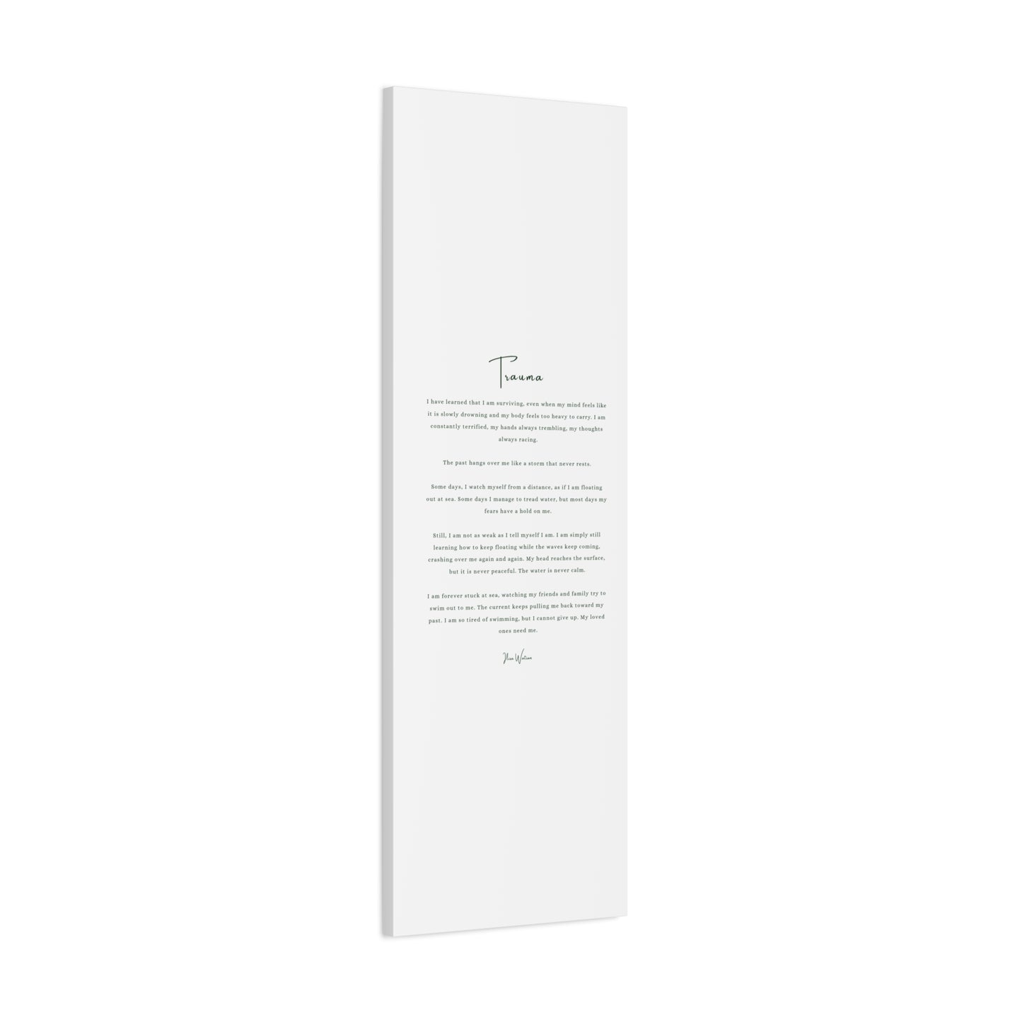 Trauma-Gedicht mattes Leinwandbild – aufgespannt, 3,18 cm Wandkunst