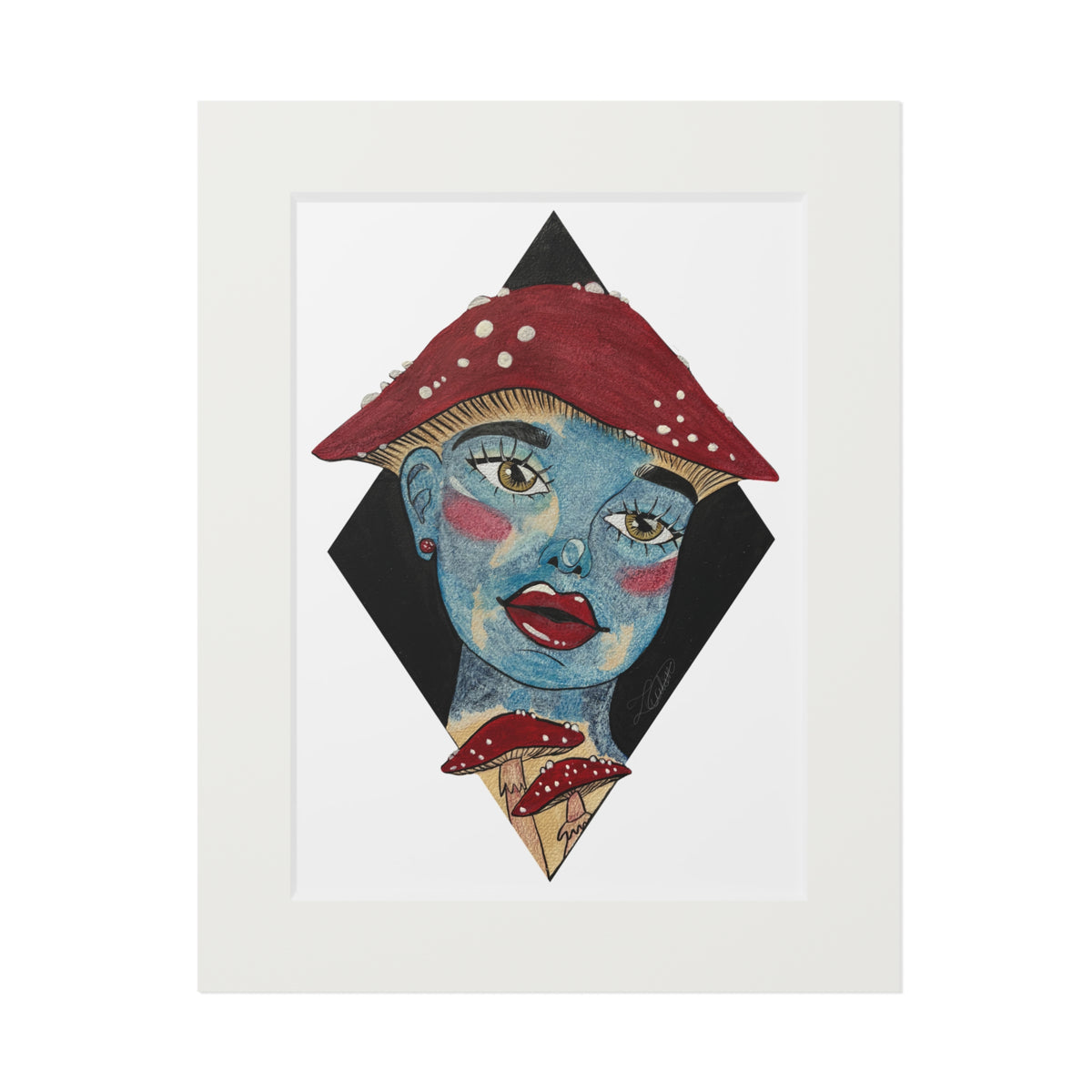 Mushroom Girl Fine Art Print with Paper Mat Frame