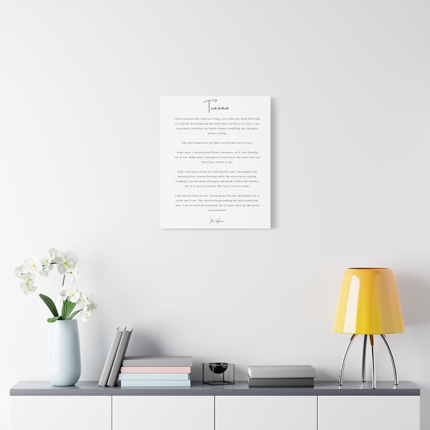 Trauma-Gedicht mattes Leinwandbild – aufgespannt, 3,18 cm Wandkunst