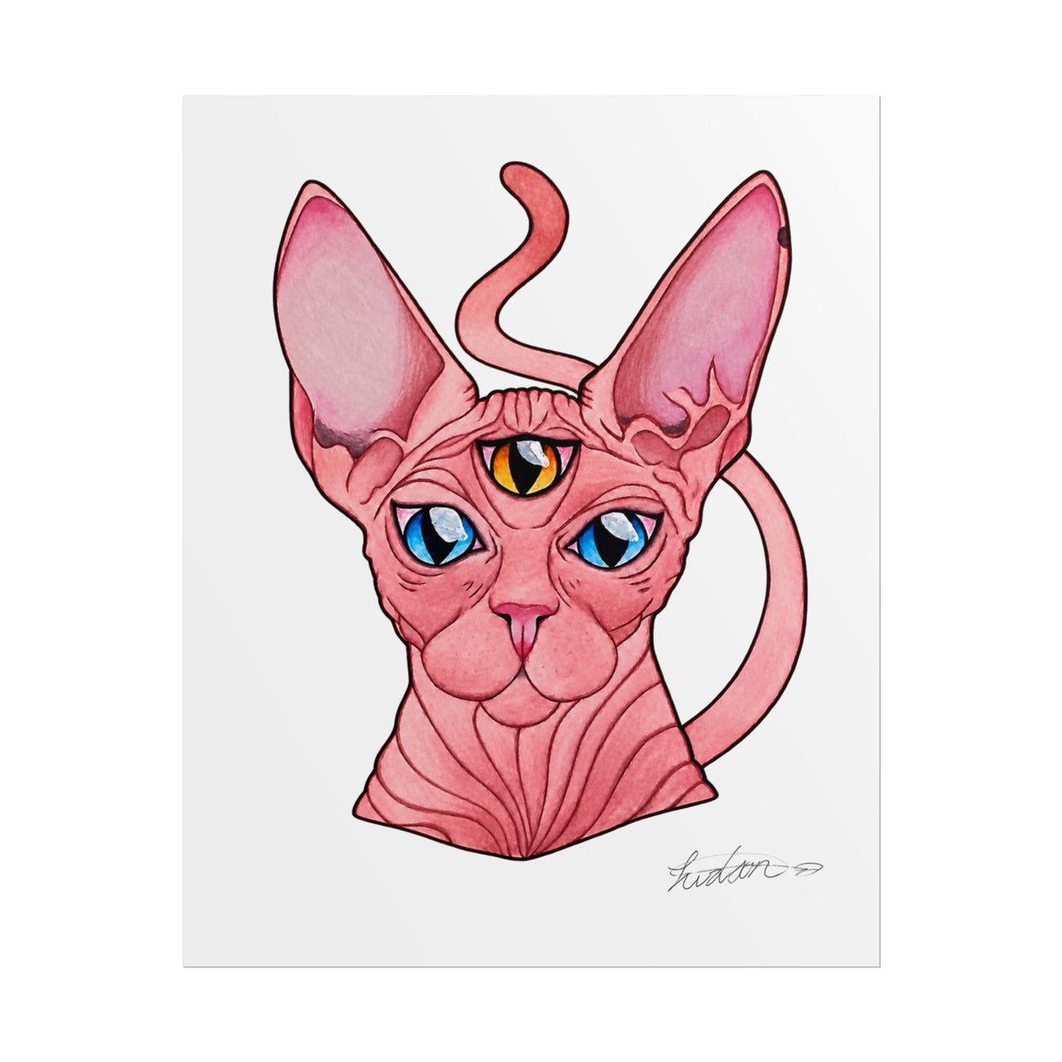 Pink Three-Eyed Cat Rolled Poster