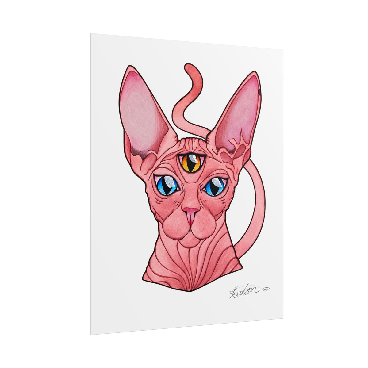 Pink Three-Eyed Cat Rolled Poster