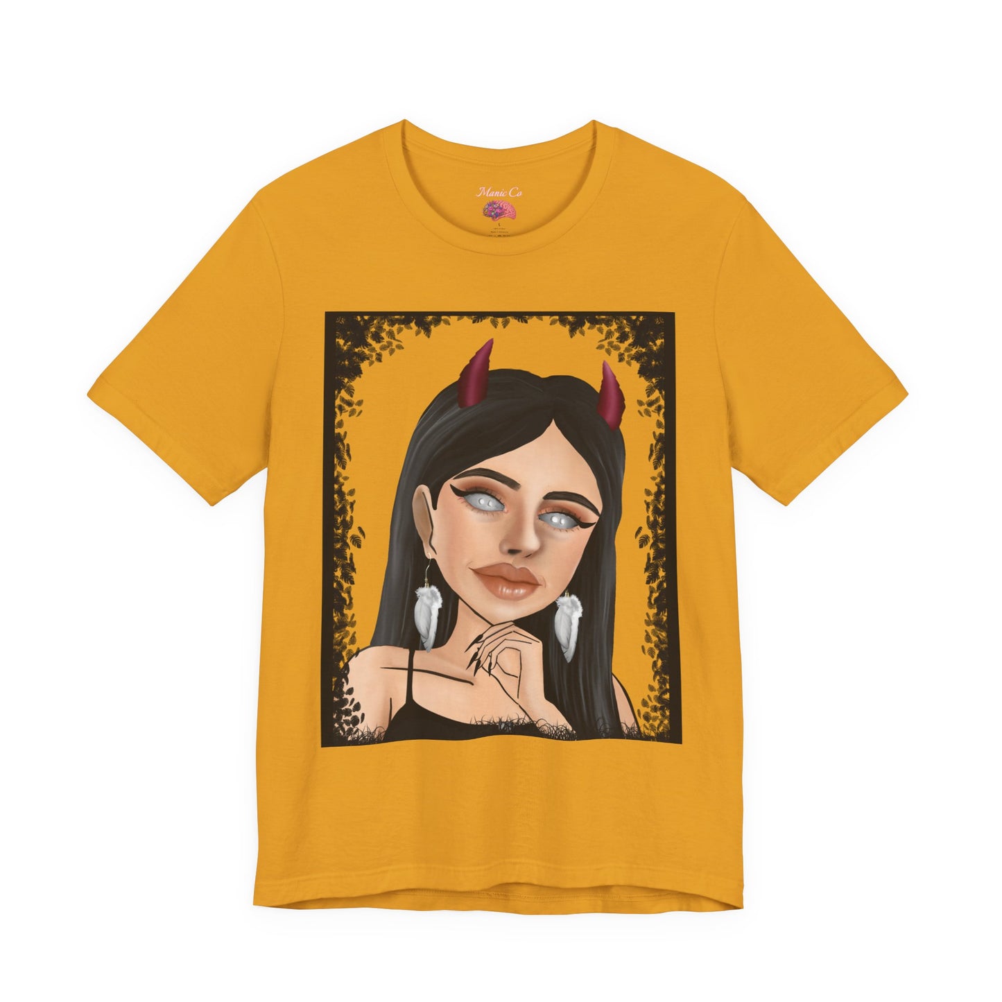 Teufelsmädchen-Porträt-T-Shirt – Gothic-Cartoon-Grafik-T-Shirt