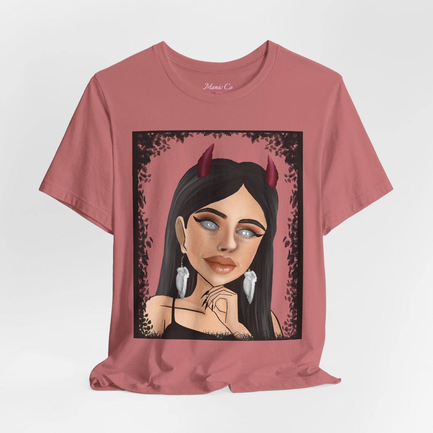 Teufelsmädchen-Porträt-T-Shirt – Gothic-Cartoon-Grafik-T-Shirt
