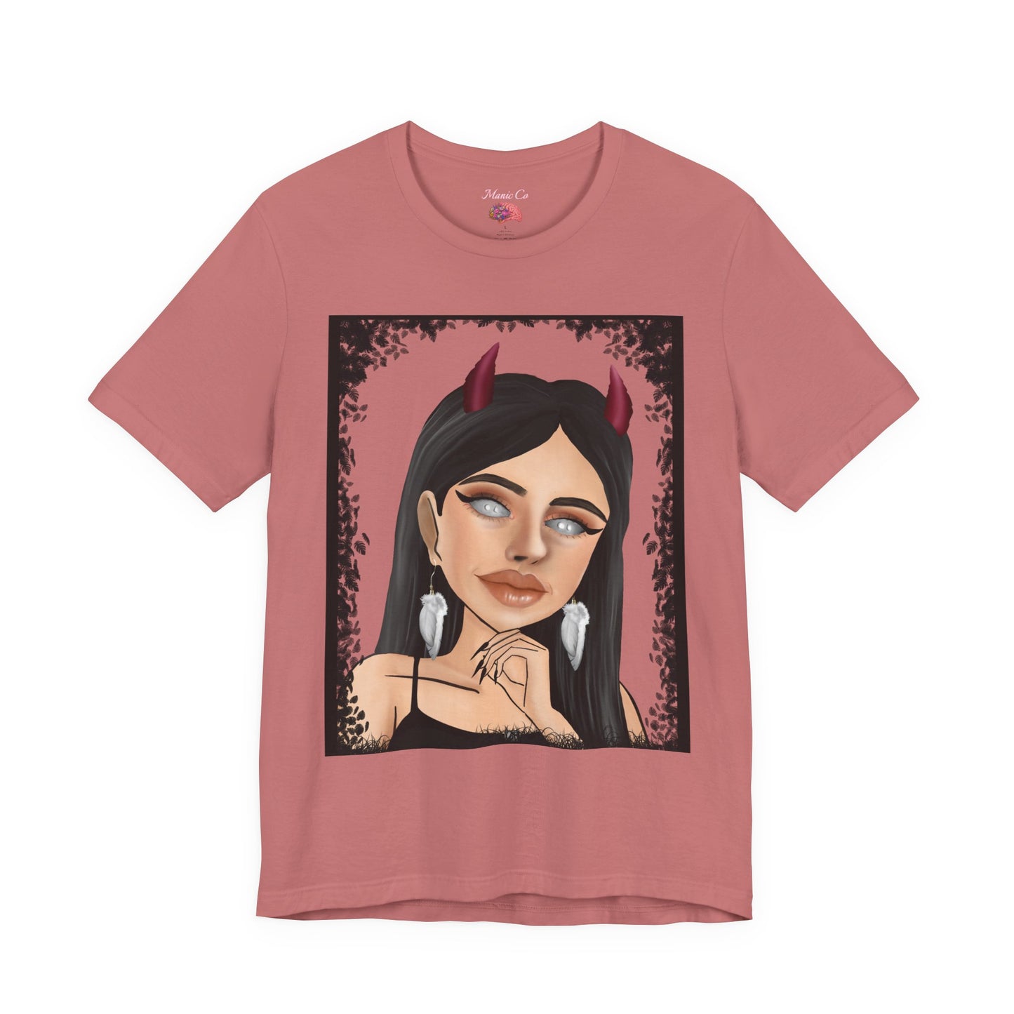 Teufelsmädchen-Porträt-T-Shirt – Gothic-Cartoon-Grafik-T-Shirt