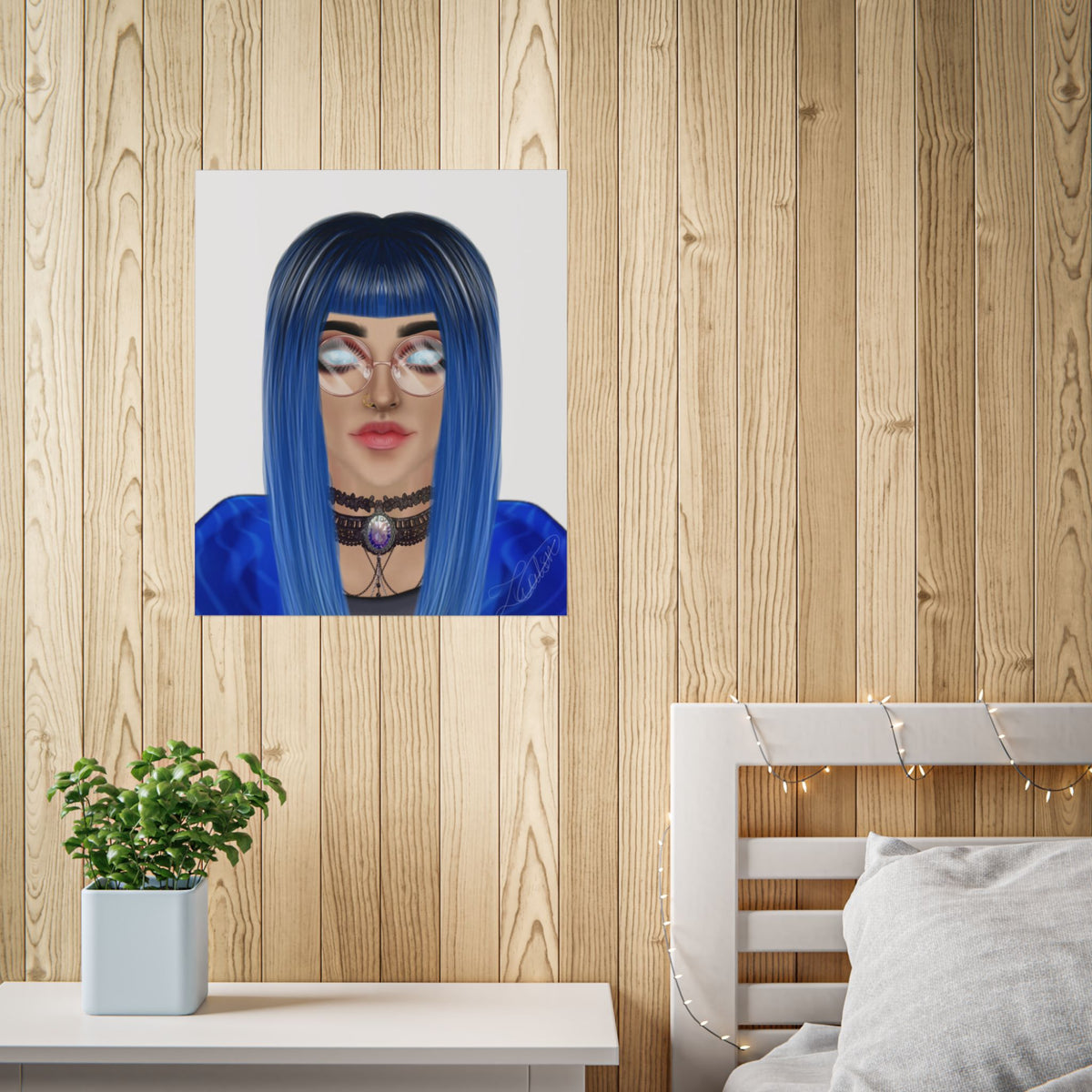 Blue-Haired Gothic Woman Unframed Poster