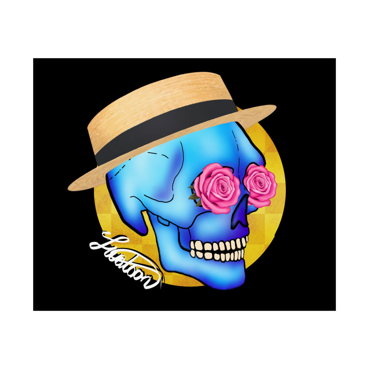Colorful Day of the Dead Skull with Roses and Fedora Hat