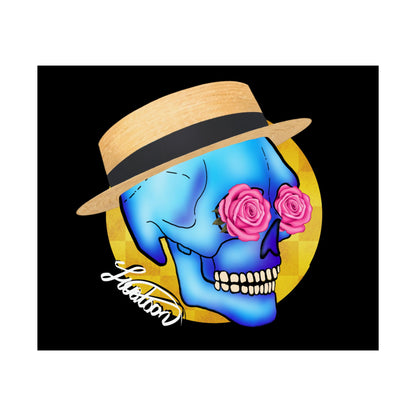 Colorful Day of the Dead Skull with Roses and Fedora Hat