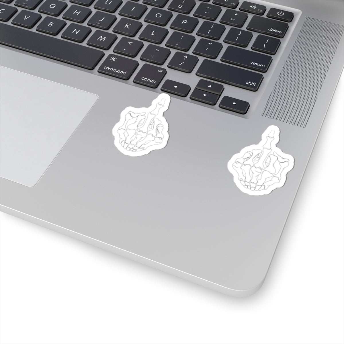 Skeleton Middle Finger Kiss-Cut Sticker — Skull Hand Flip-Off Decal (Pack)