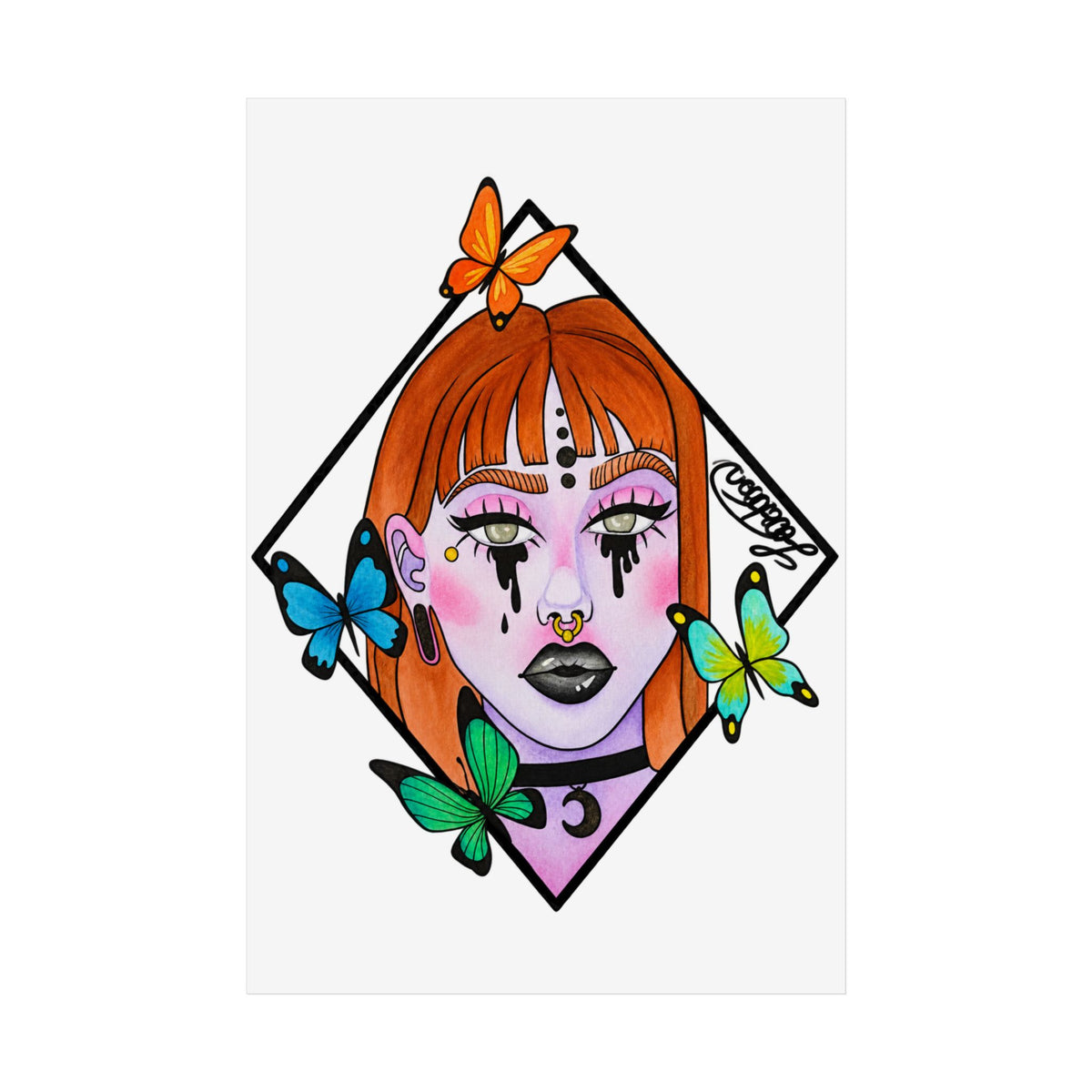 Vibrant Gothic Butterfly Woman Wall Art
