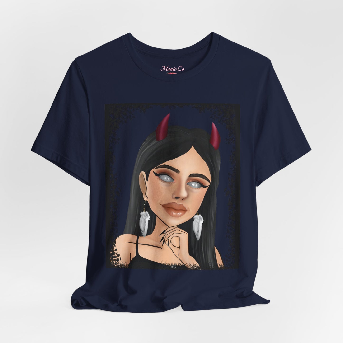 Teufelsmädchen-Porträt-T-Shirt – Gothic-Cartoon-Grafik-T-Shirt