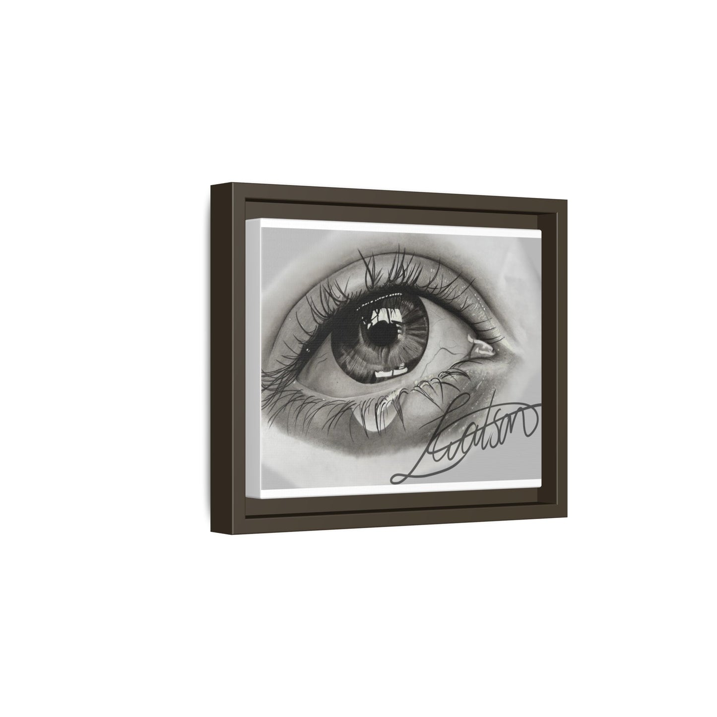 Gerahmte Leinwandkunst – Realistisches Auge mit tränenförmiger Signatur