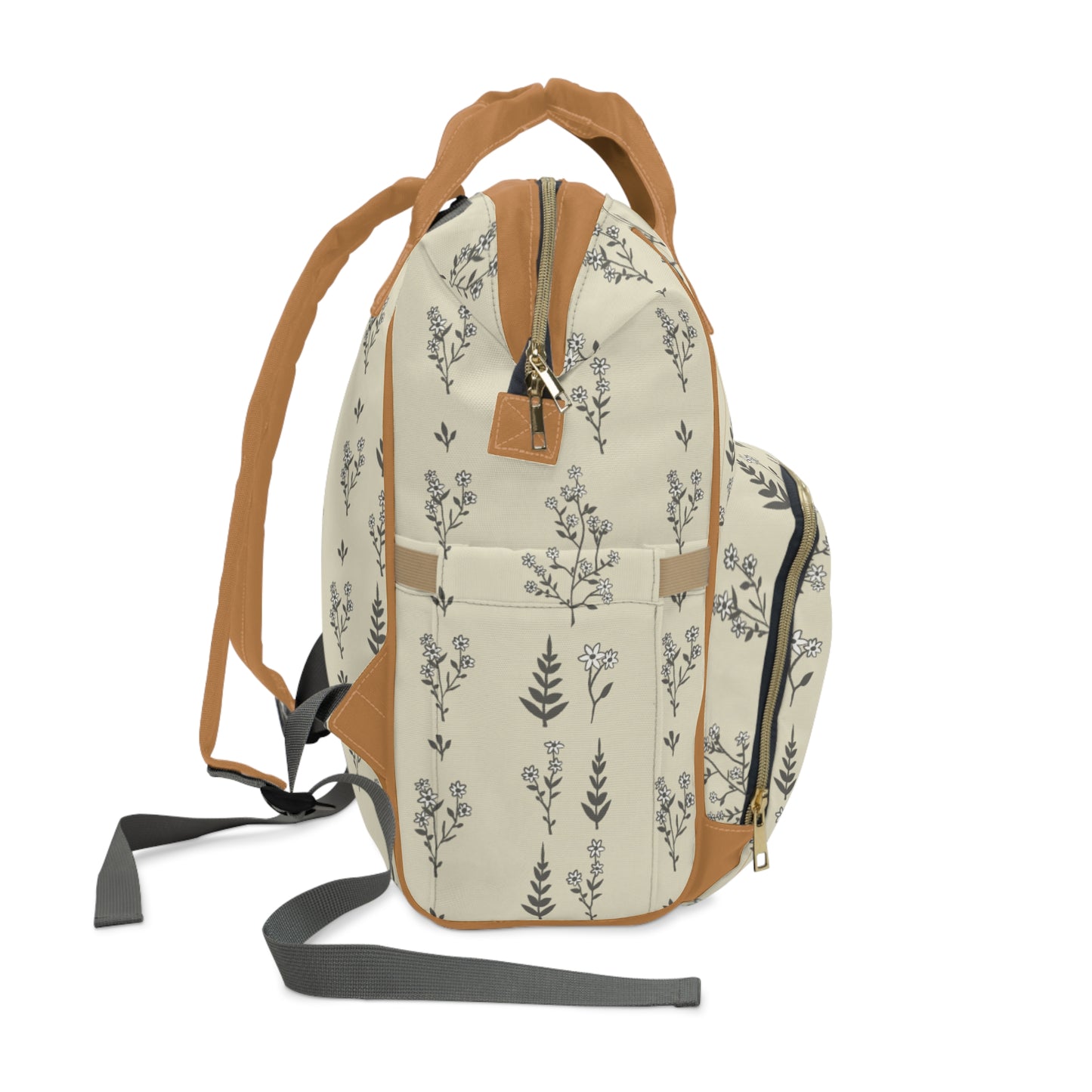 Floral Print Diaper Backpack — Multifunctional Baby Bag with Changing Mat