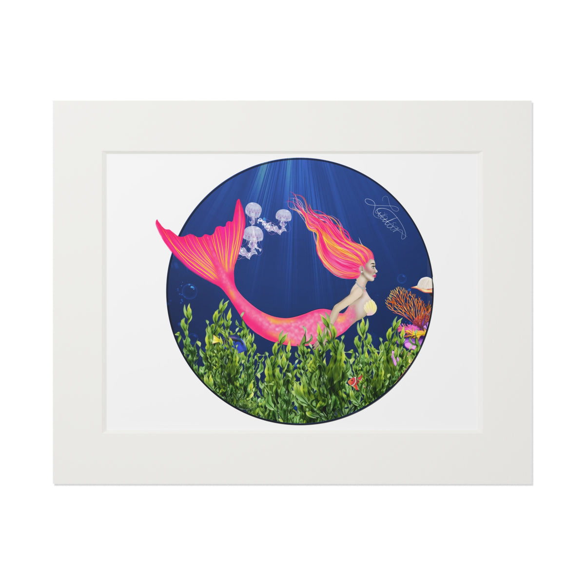 Mermaid Fine Art Print with Paper Mat Frame