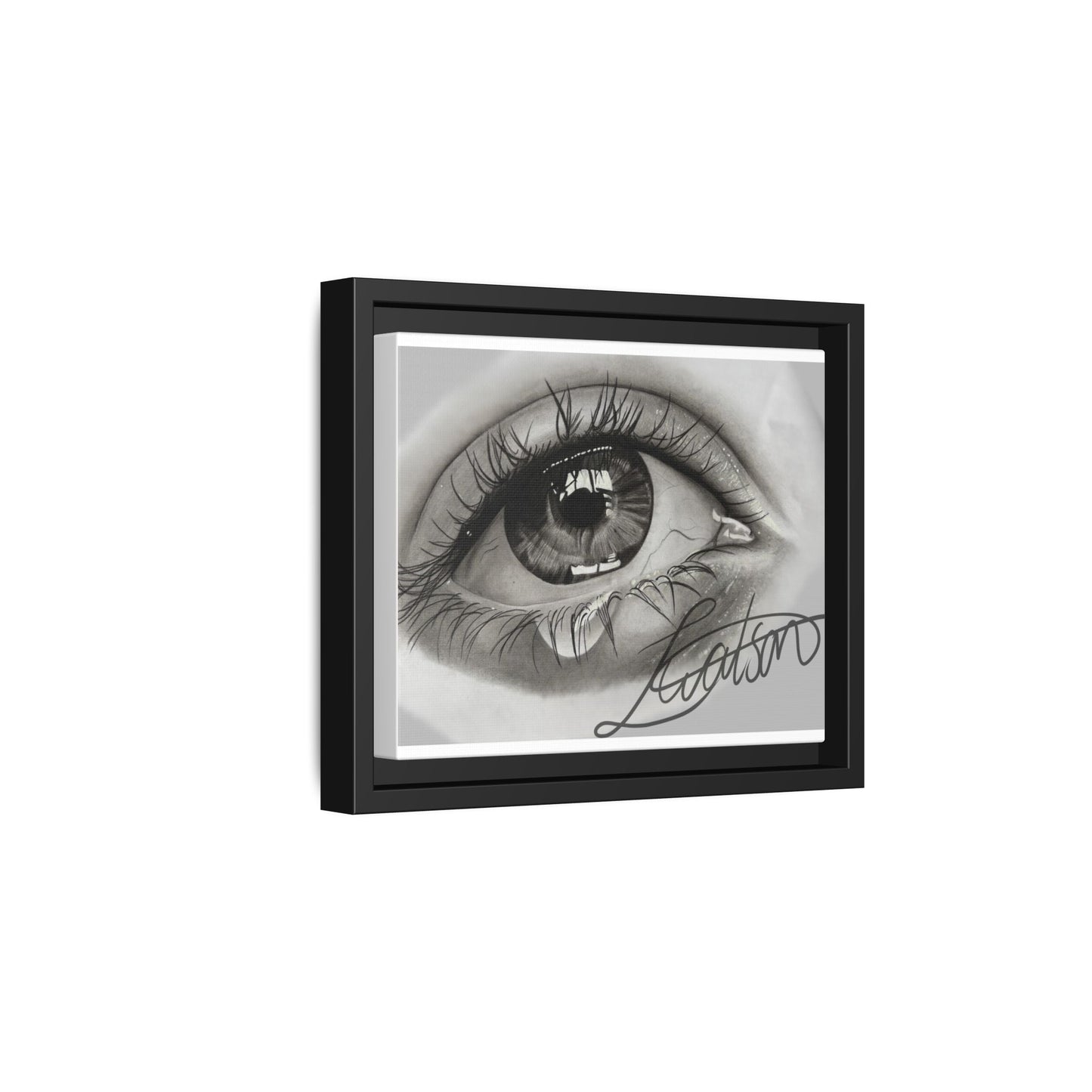 Gerahmte Leinwandkunst – Realistisches Auge mit tränenförmiger Signatur