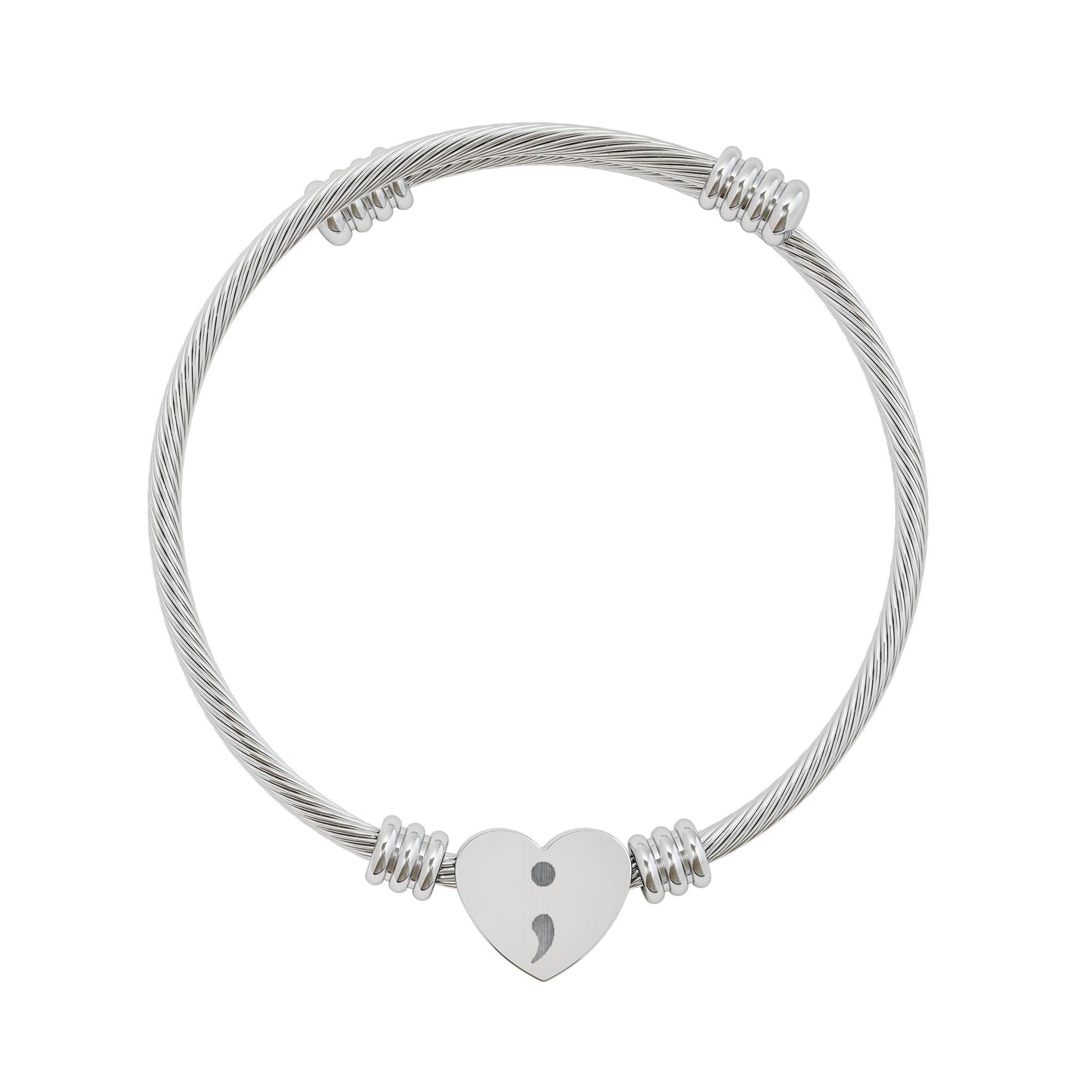 Herz Manschettenarmband — Semikolon Herz Charm Armband, personalisierter inspirierender Schmuck