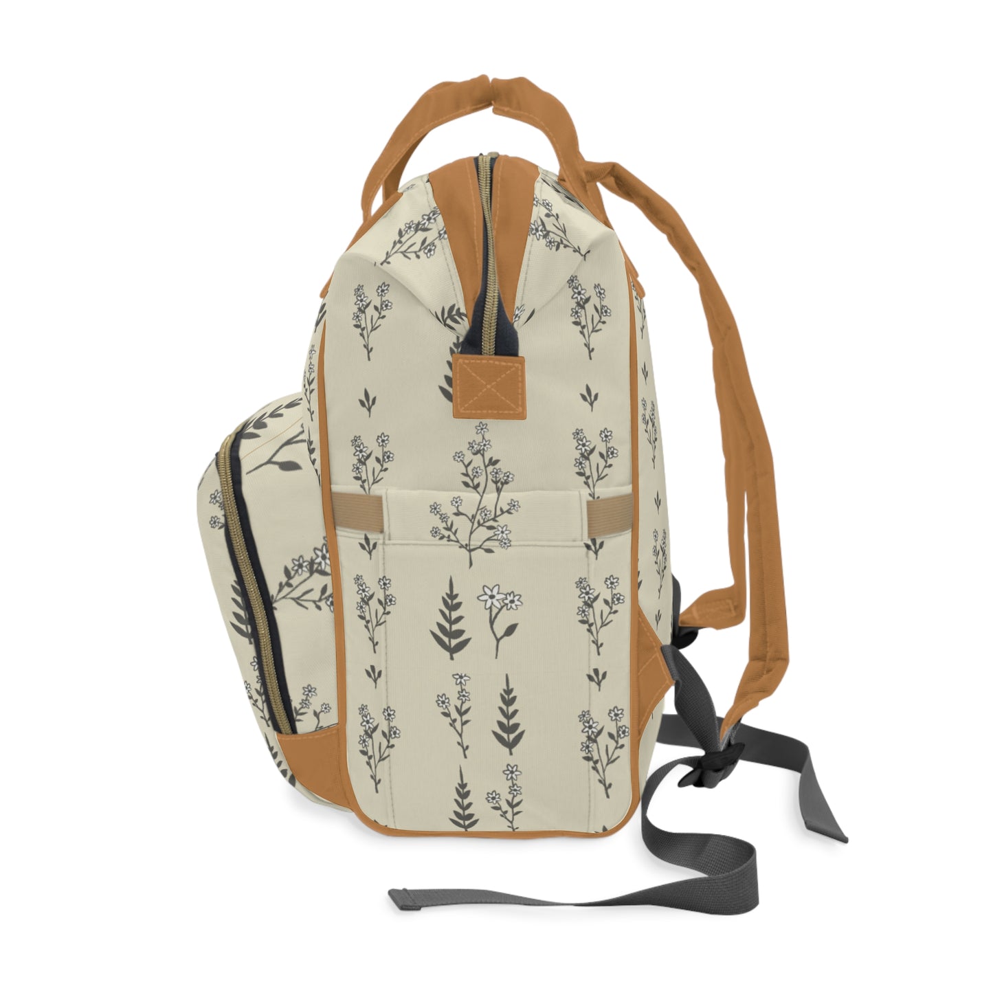 Floral Print Diaper Backpack — Multifunctional Baby Bag with Changing Mat