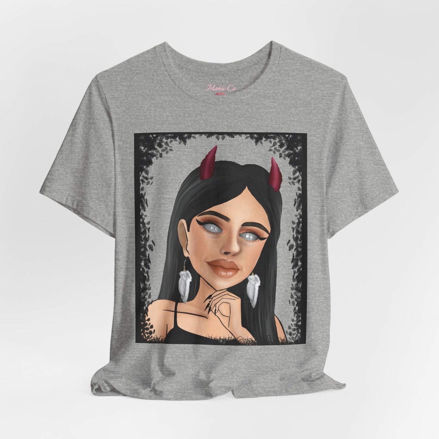 Teufelsmädchen-Porträt-T-Shirt – Gothic-Cartoon-Grafik-T-Shirt