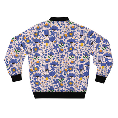 Blue Floral All-Over Print Bomber Jacket