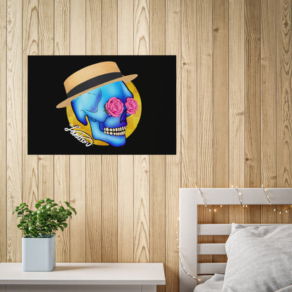 Colorful Day of the Dead Skull with Roses and Fedora Hat