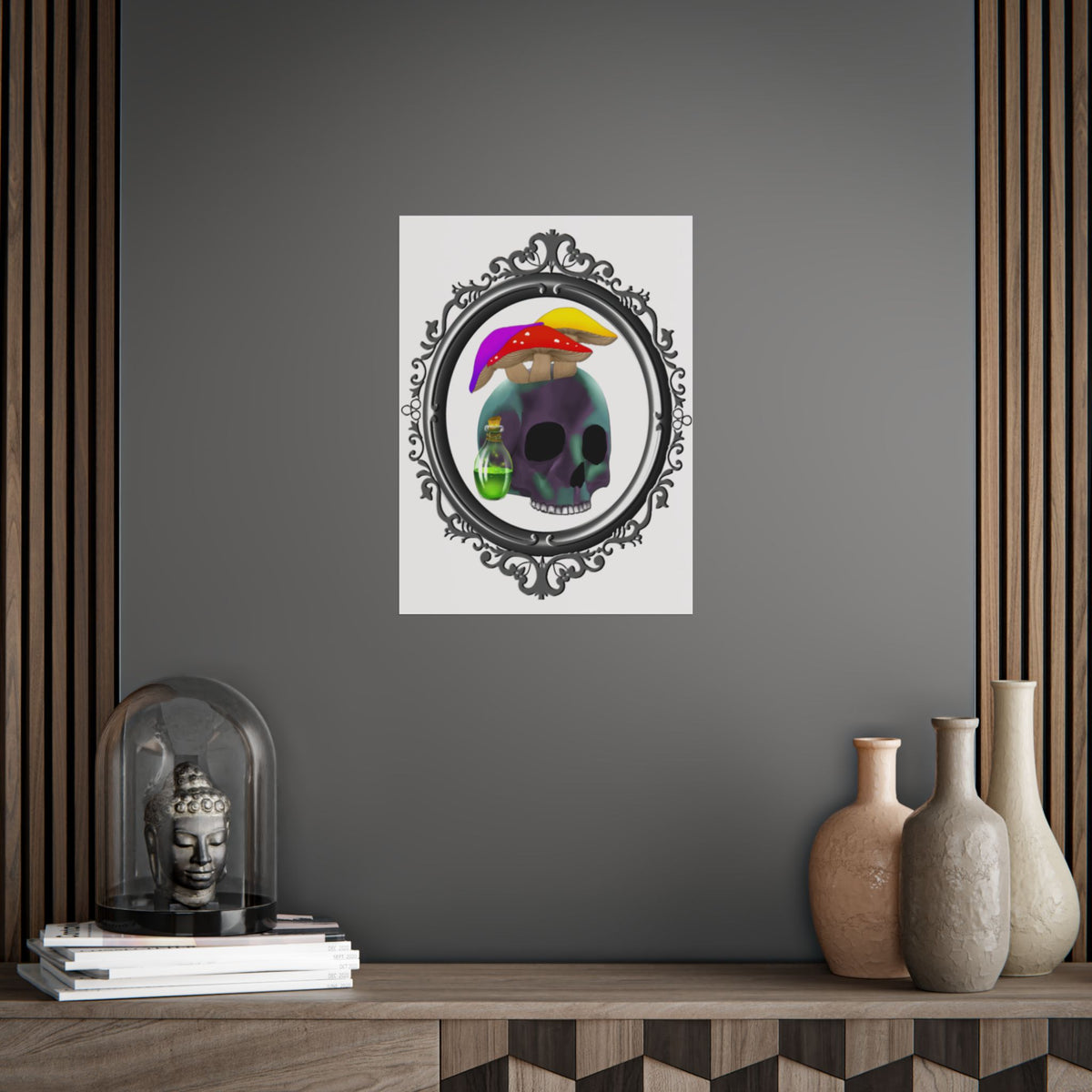 Mushroom Skull Unframed Poster – Gothic Psychedelic Wall Art