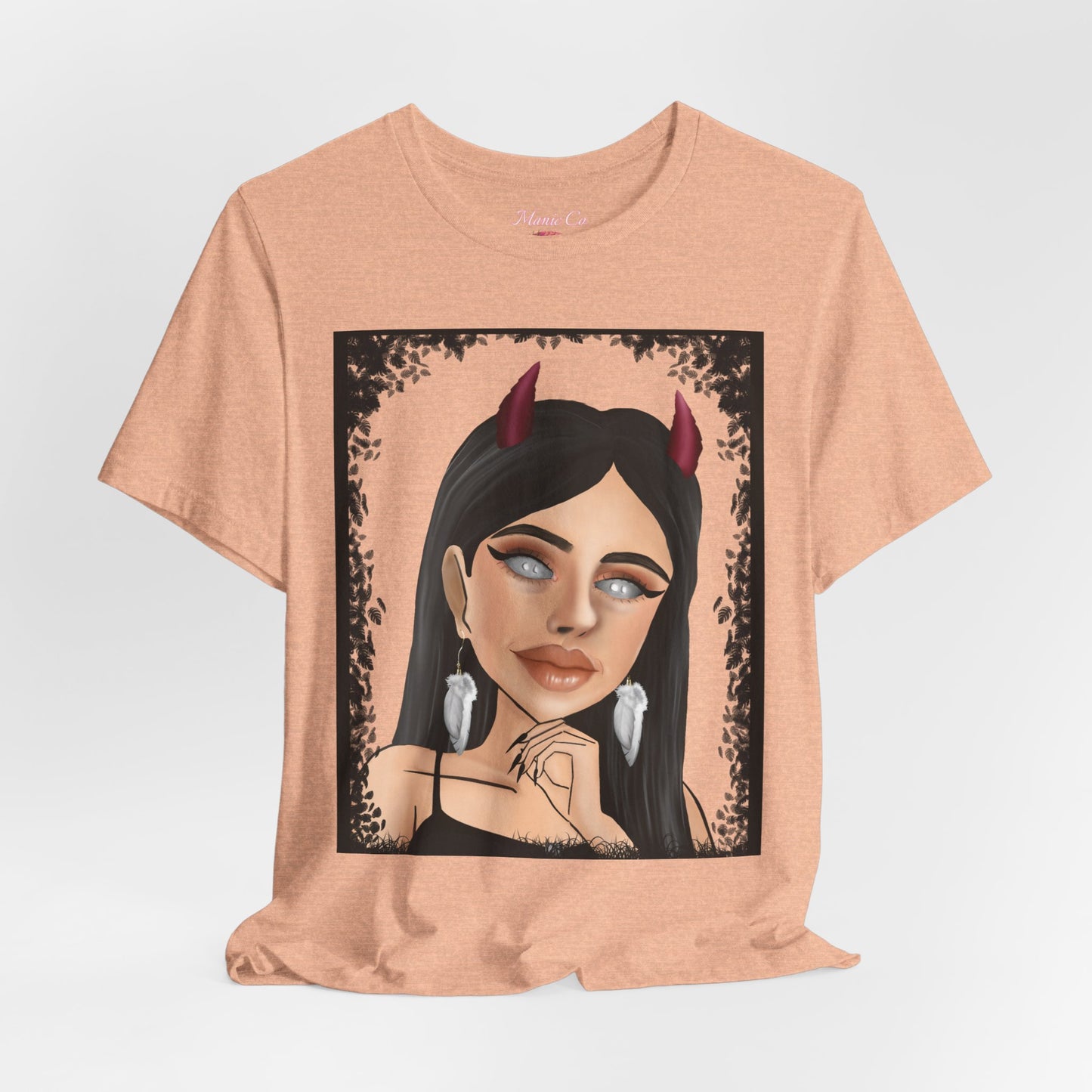 Teufelsmädchen-Porträt-T-Shirt – Gothic-Cartoon-Grafik-T-Shirt