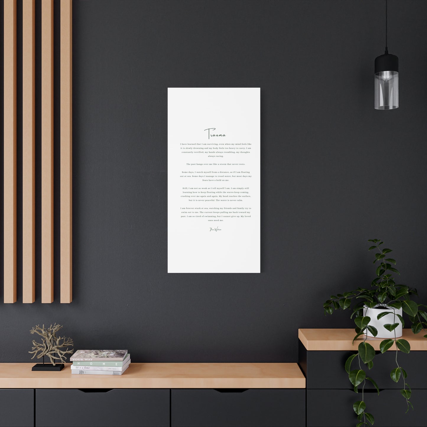 Trauma-Gedicht mattes Leinwandbild – aufgespannt, 3,18 cm Wandkunst