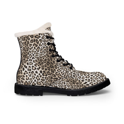 Leopard Print Fleece-Lined Microfiber Boots