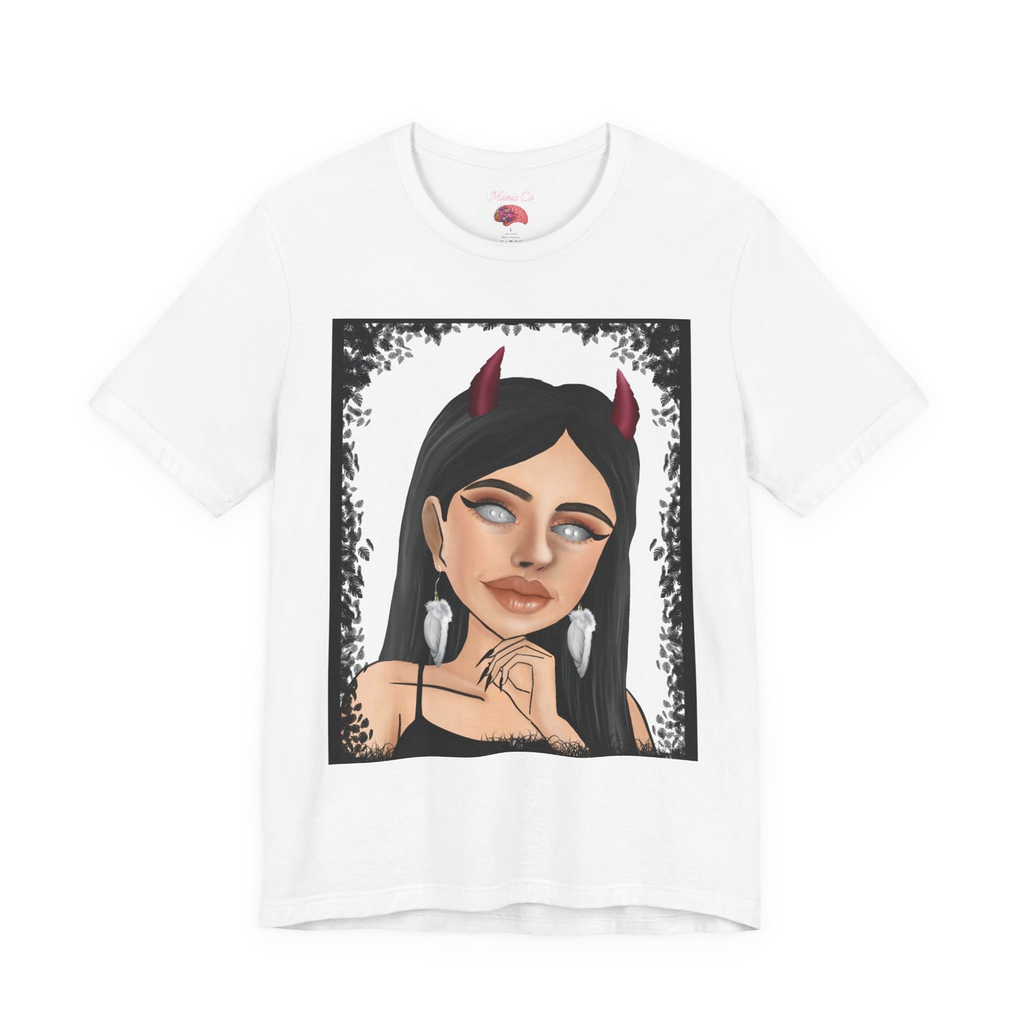 Teufelsmädchen-Porträt-T-Shirt – Gothic-Cartoon-Grafik-T-Shirt