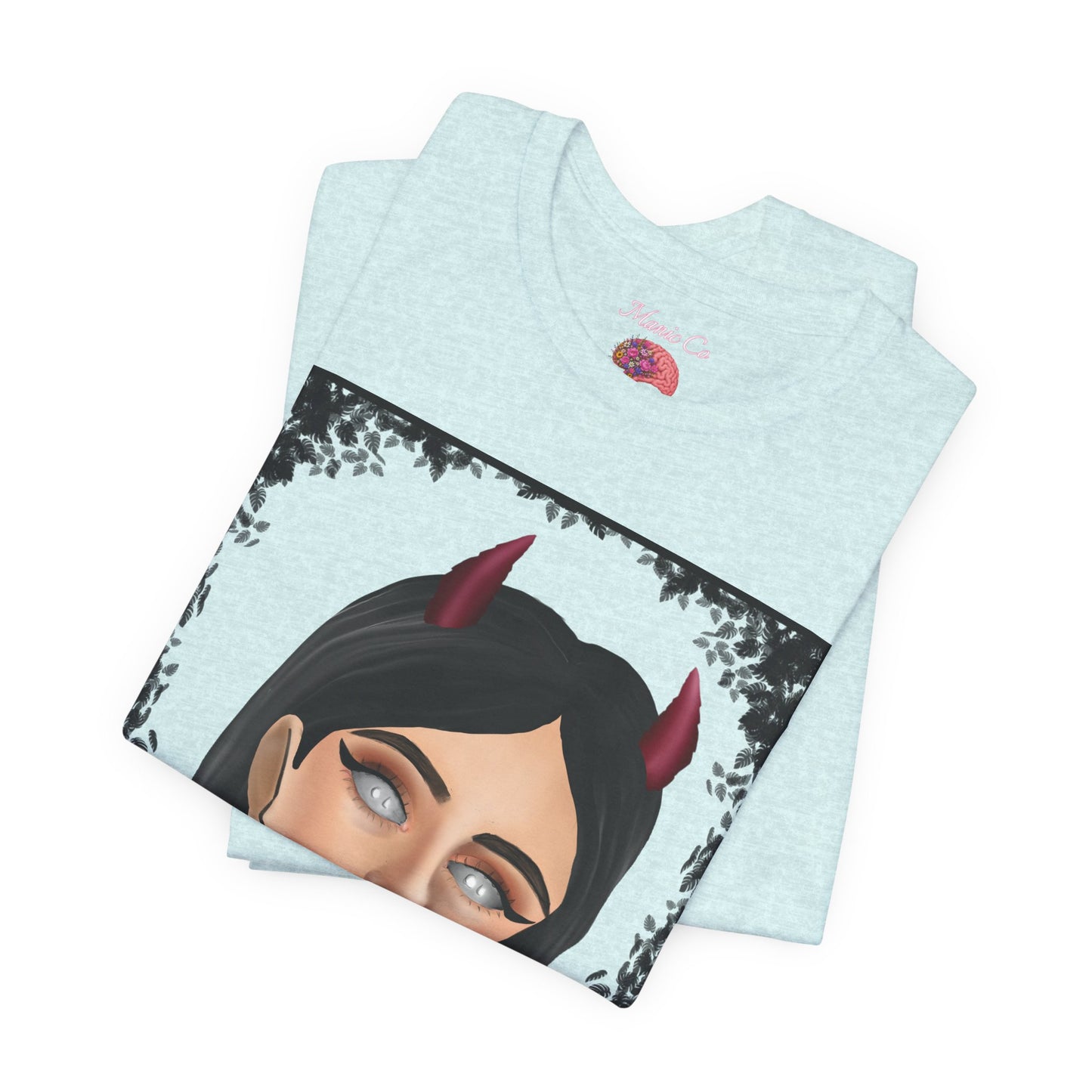Teufelsmädchen-Porträt-T-Shirt – Gothic-Cartoon-Grafik-T-Shirt